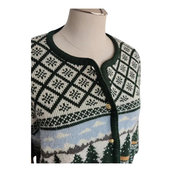 Vintage 80s Winter Landscape Cardigan Button Up XL - Picture 2 of 9